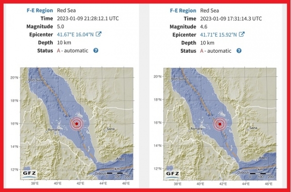 زلزالان يضربان وسط البحر الأحمر قُبالة سواحل محافظة حجة وجنوب السعودية